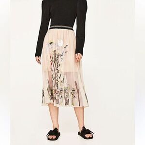 ZARA TAN TULLE MIDI SKIRT